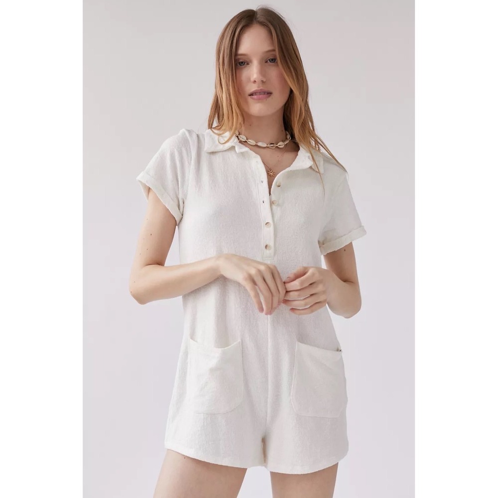 Billabong Roam Around Romper‎ Terry Fabric Women's Size Medium White